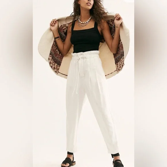 Free People Margate Pleated Trousers in white - Picture 1 of 5